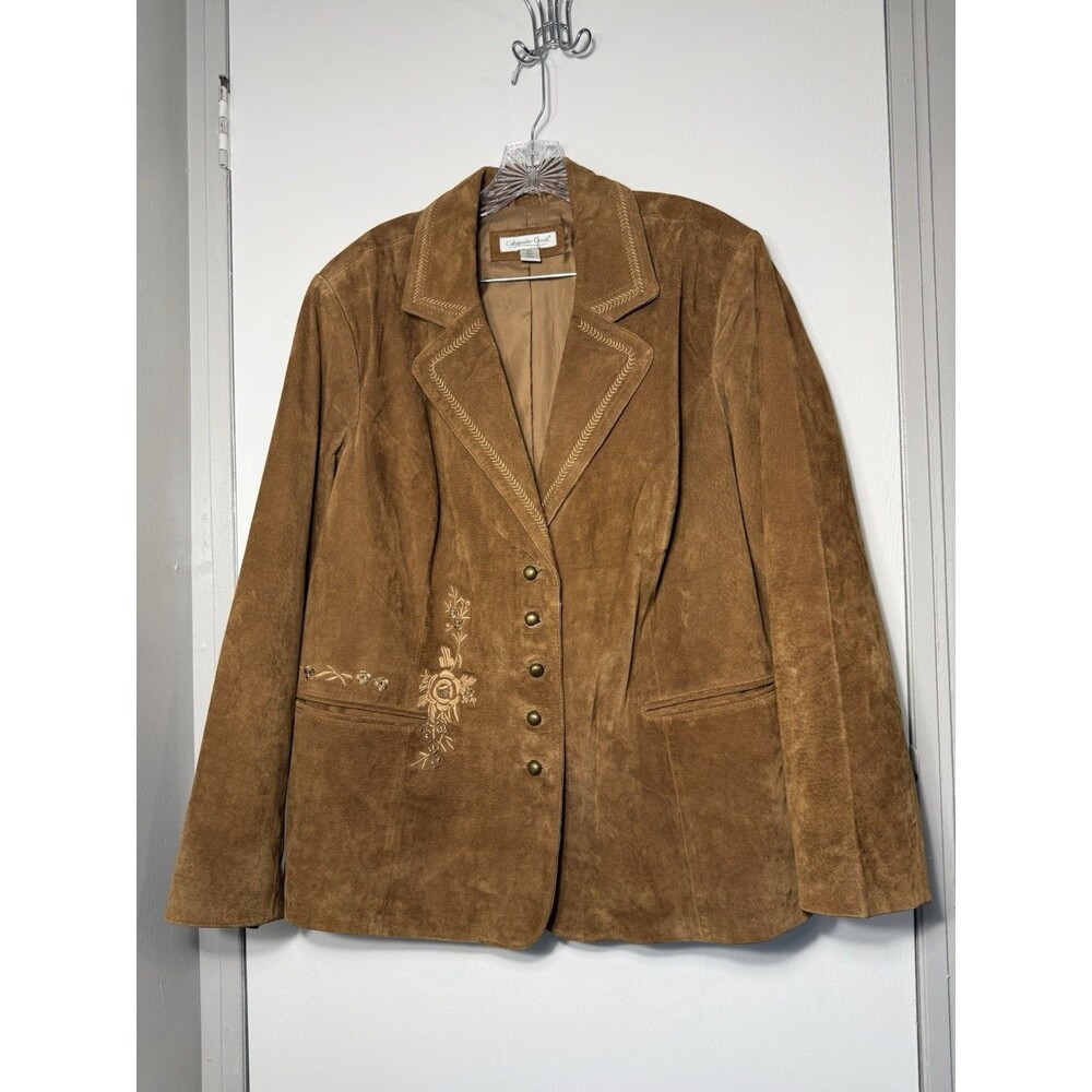 Vintage Coldwater Creek brown suede leather blazer Stitch Trim Embroidery 2X